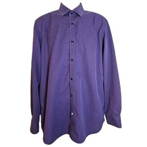 Robert Graham Button Down Long Sleeve Collar Shirt Purple Black Striped Men's L